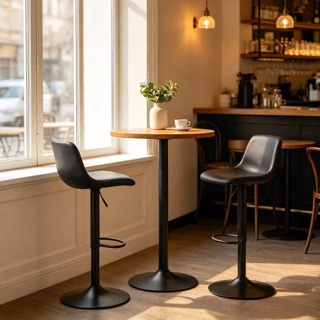 Set di 2 sgabelli da bar WISHDOR girevoli a 360°, regolabili in altezza, in ecopelle nera con struttura in metallo e plastica – 1