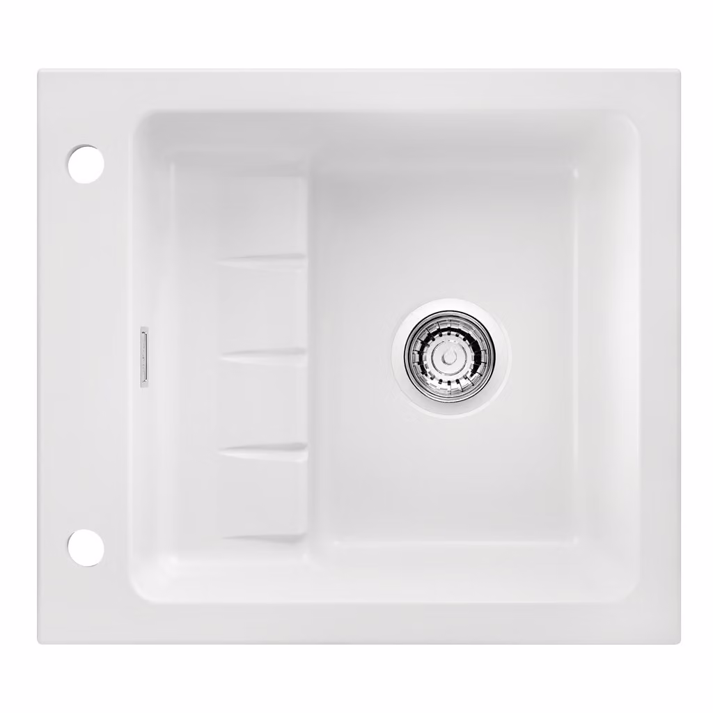 NABER 1091005 Lavello da incasso PickUP E con miscelatore girevole Premium, a partire da 600 mm di larghezza del mobile, Vetroceramica, bianco opaco