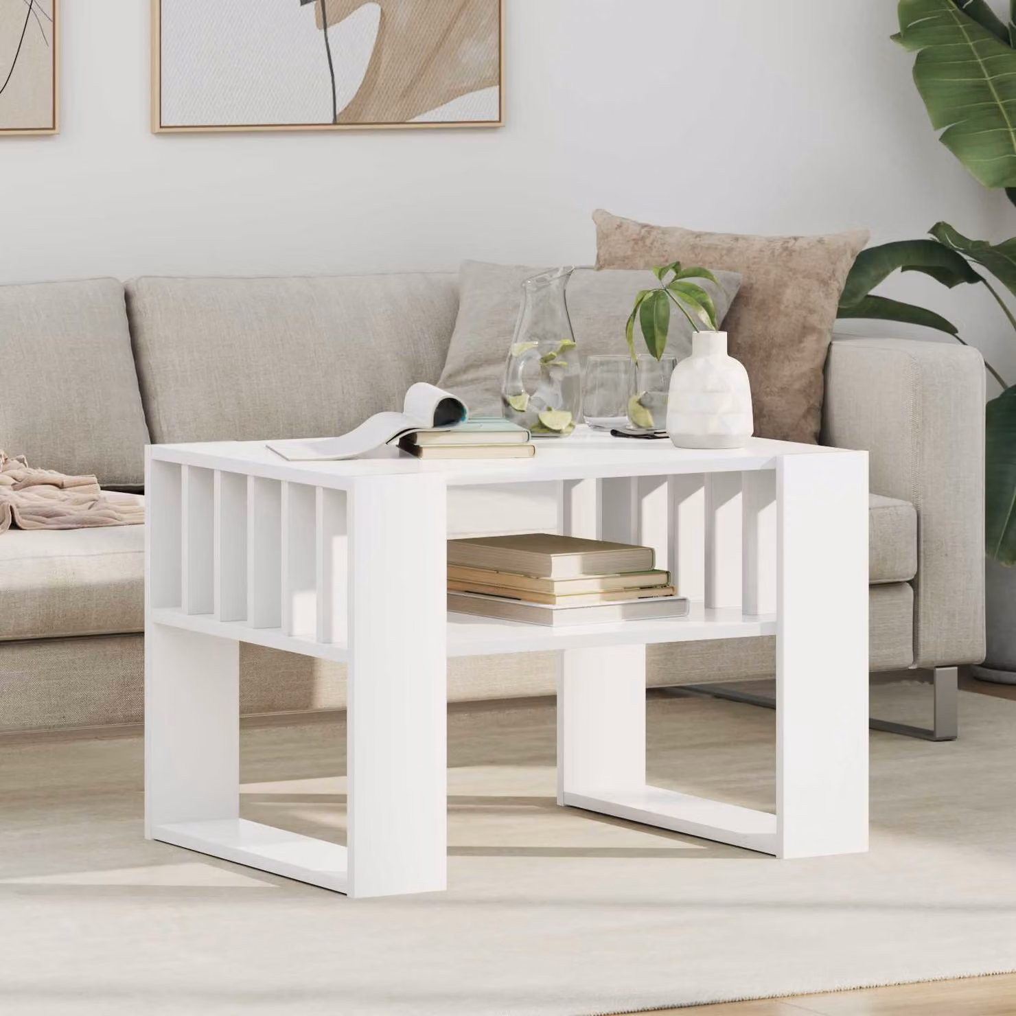 vidaXL Tavolino da salotto moderno in MDF bianco L: 66 cm, P: 49,5 cm, H: 45 cm