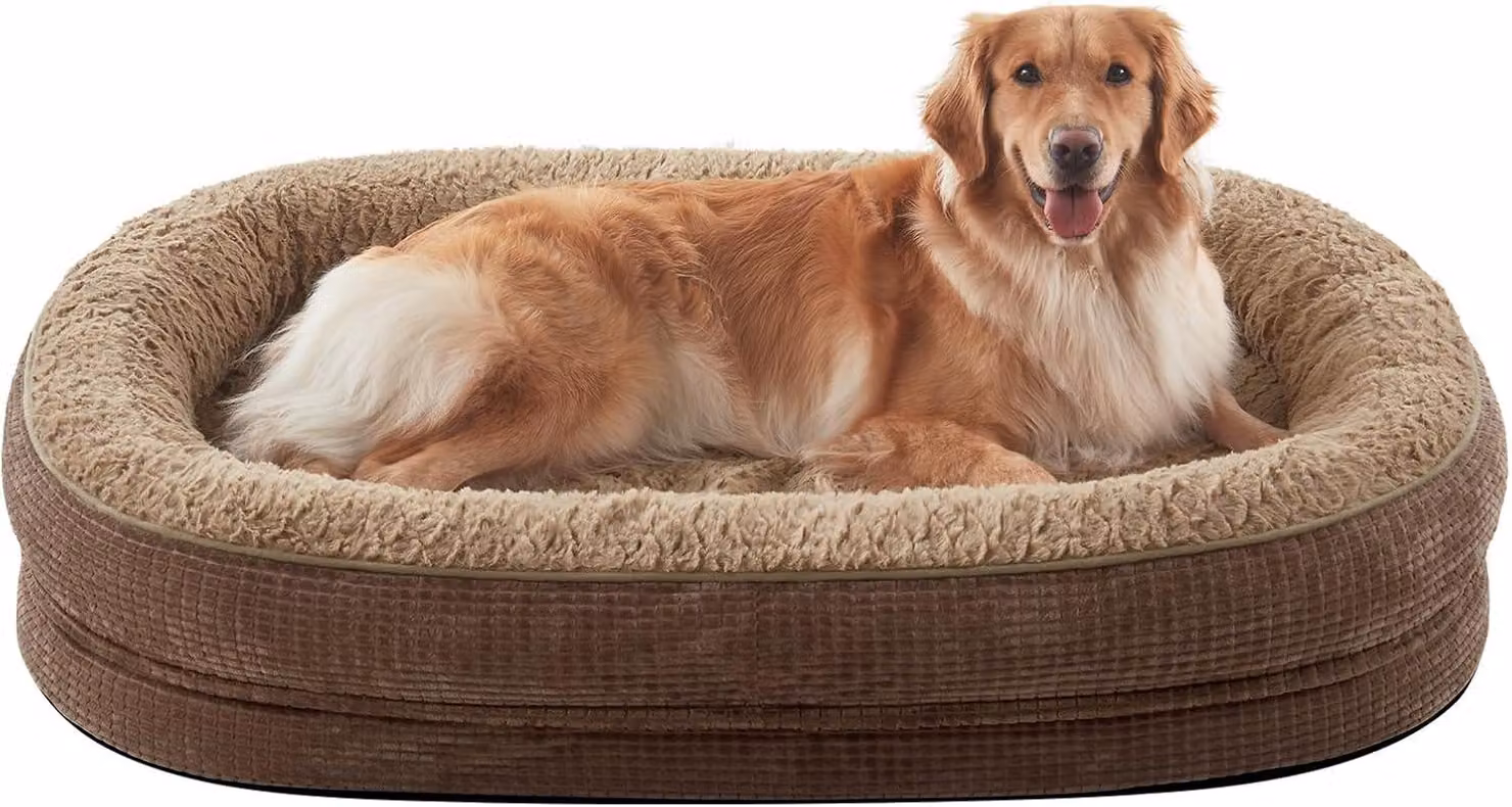 Cuccia ortopedica per cani di grossa taglia, dimensioni 122 x 89 cm, con bordo laterale per il sostegno del collo, realizzata in memory foam ortopedico, taglia XXL, impermeabile e antiscivolo