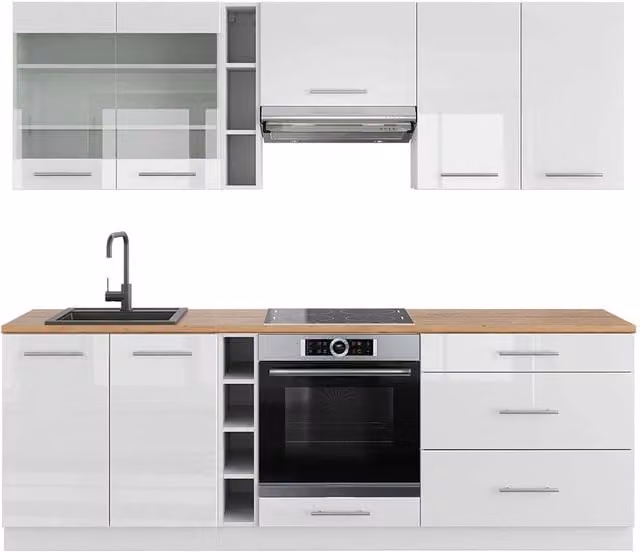 Cucina componibile moderna Fame-Line Vicco Bianco lucido e Rovere, L: 235 cm, P: 60 cm, H: 184,8 cm