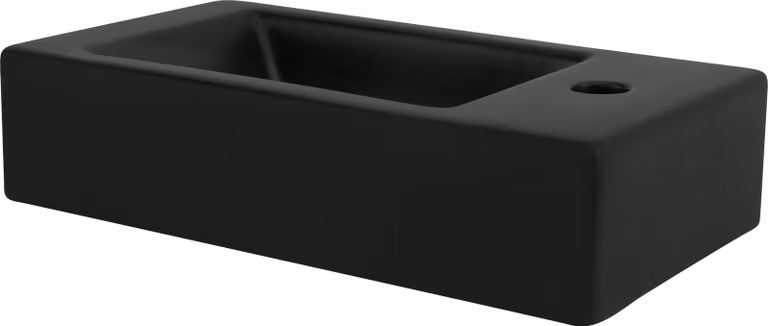 LuxeBath Lavabo Lavabo da appoggio Square, 46x26x11 cm, nero, Vetroceramica, foro per rubinetto a destra