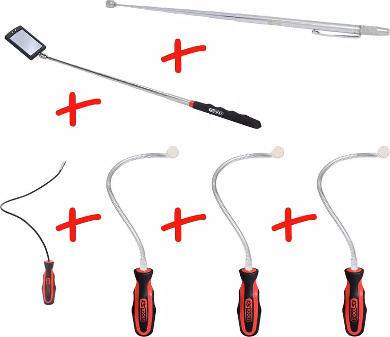 KS TOOLS Set di specchietti di ispezione e supporti magnetici flessibili e telescopici 6 pezzi - 550.1090