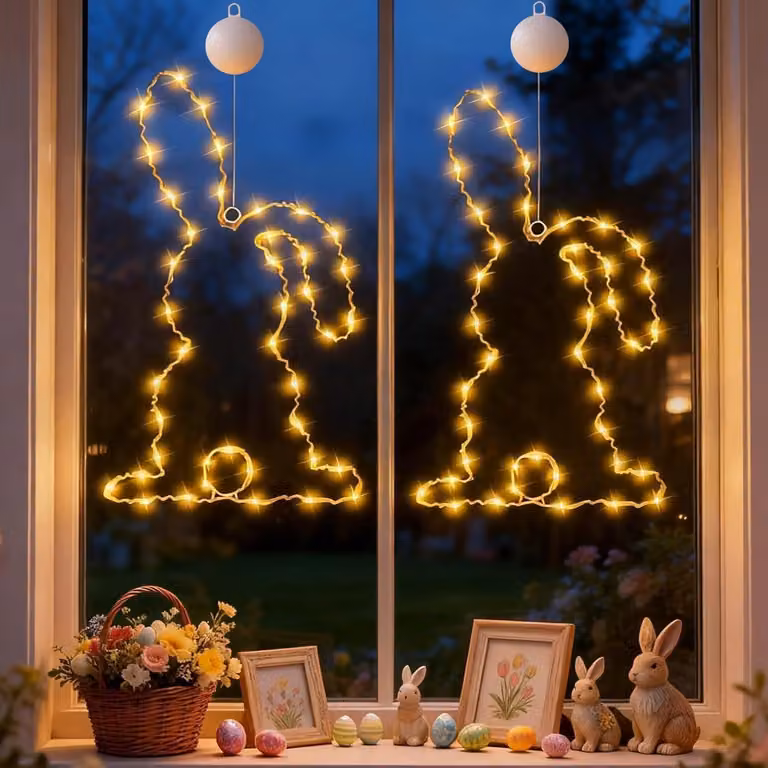 2 catene luminose a LED per decorazioni pasquali, ideali per finestre, con timer e alimentazione a batteria