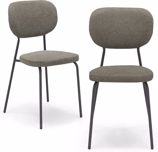 Set di 2 sedie da pranzo imbottite Vanessa Redokasa con design moderno, gambe coniche in metallo e rivestimento in tessuto idrorepellente colore tortora – 1