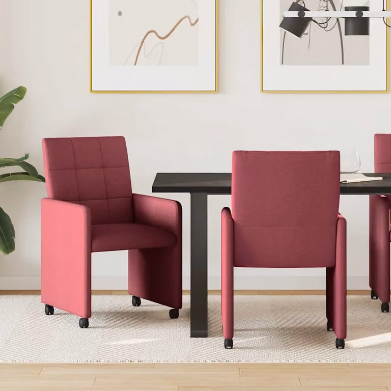 Set di 2 sedie da pranzo con ruote vidaXL in tessuto rosso vino, H 94 x L 58 x P 65 cm