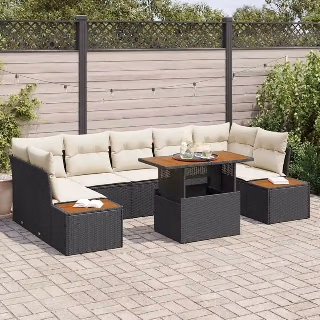 Set Divano da Giardino 8 pz Nero Poly Rattan 3358781
