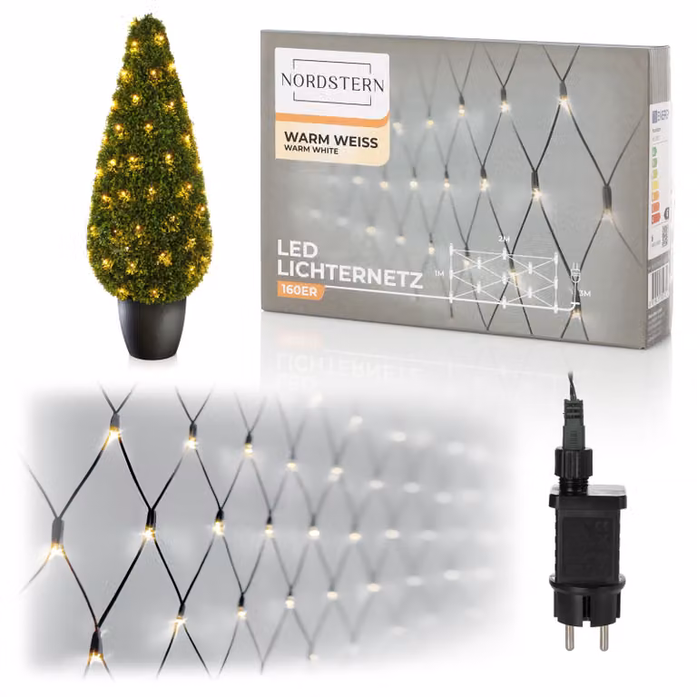 Nordstern Rete luminosa LED bianco caldo 160 LED - Tenda luminosa per interni ed esterni 2 x 1 m - Per illuminazione natalizia e cielo stellato