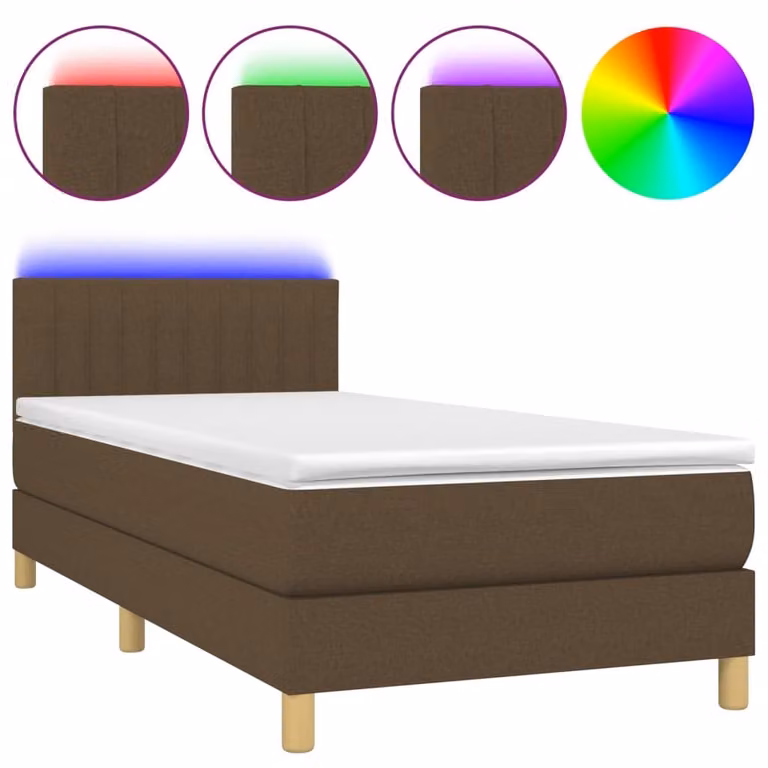 Letto a Molle Materasso e LED Marrone Scuro 100x200 cm Tessuto