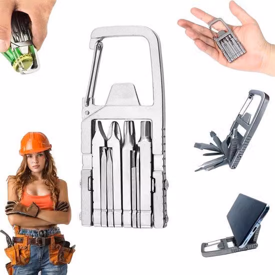 Mini-multitool 13 in 1, multitool portachiavi da tasca, ago per buchi, apribottiglie, multitool portachiavi, formato da borsetta, ideale per il campeggio all'aperto