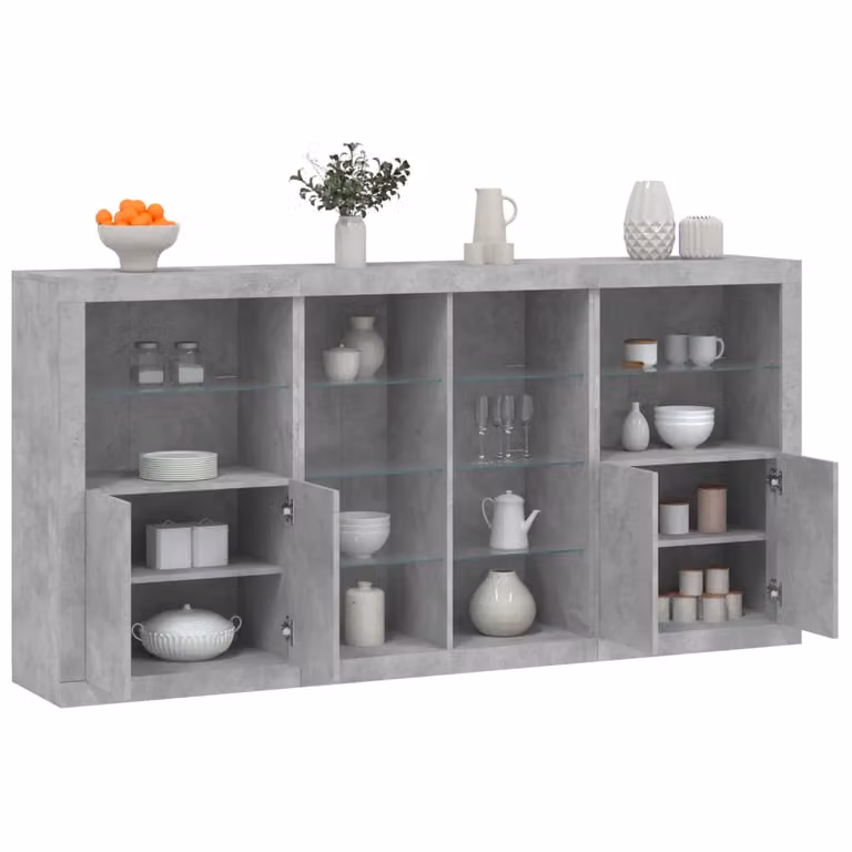 vidaXL Credenza Moderna con Luci LED Grigio, L 202 x P 37 x H 100 cm