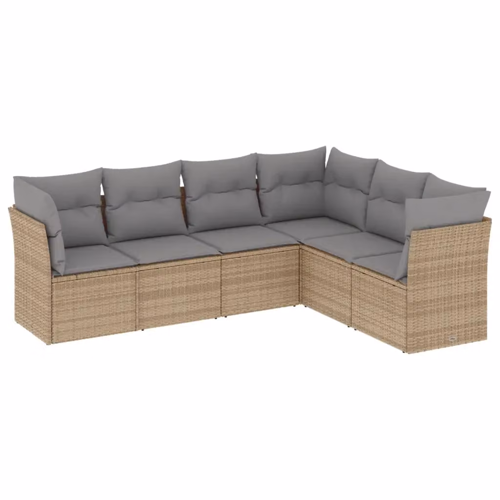 vidaXL Set Divano da Giardino a L in Polyrattan con Cuscini Beige e Grigio per 6 Persone – 2