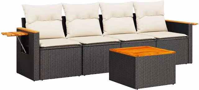 Set Divani da Giardino 5 pz | Set Salotto da Giardino con Cuscini in Polyrattan Nero