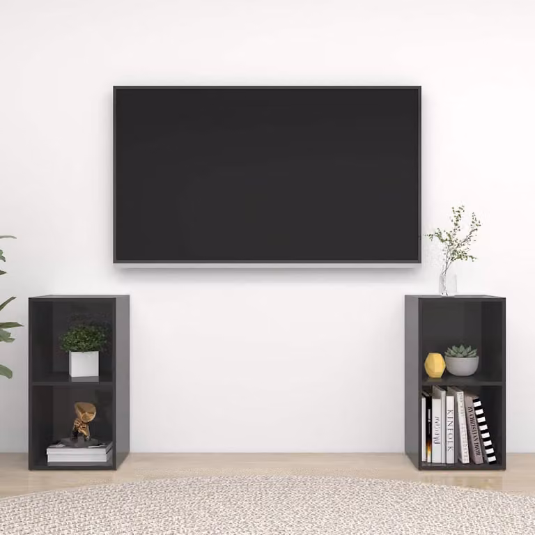 Set di 2 mobili TV vidaXL in legno multistrato e MDF, colore grigio lucido, da appendere al muro, L 72 cm x P 35 cm x H 36,5 cm
