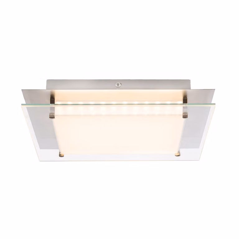 Lampada da soffitto a LED, finitura nichel opaco, vetro trasparente, dimmerabile, lunghezza 50 cm