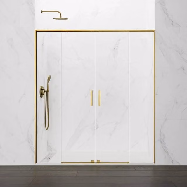 Box doccia rettangolare DUCHA TWENTY 2 con 2 ante fisse e 2 scorrevoli, colore oro e vetro trasparente, L: 170 cm