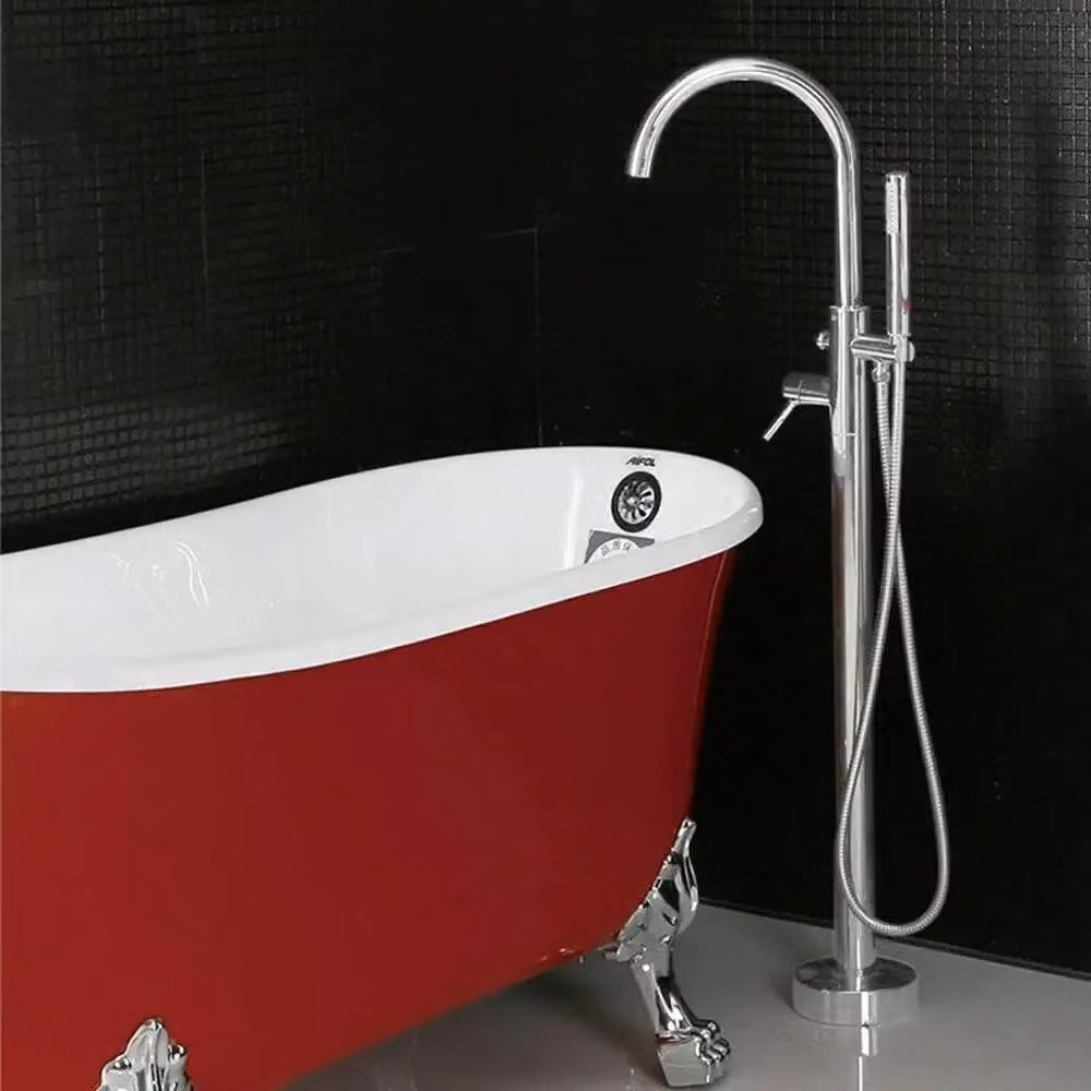 Rubinetteria per vasca da bagno a colonna, ottone cromato, design monocomando, cromata