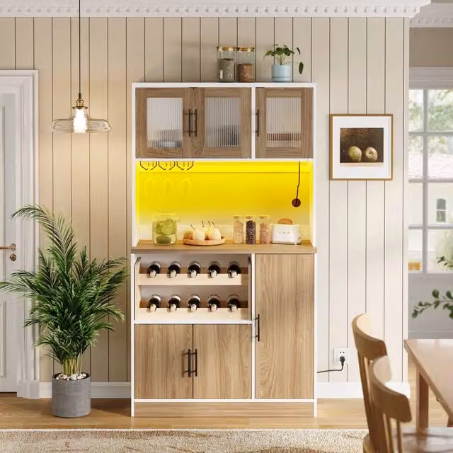 Dispensa Cucina con LED e Portabicchieri ¨C MINIMAL ¨C Legno, 100x40x180 cm