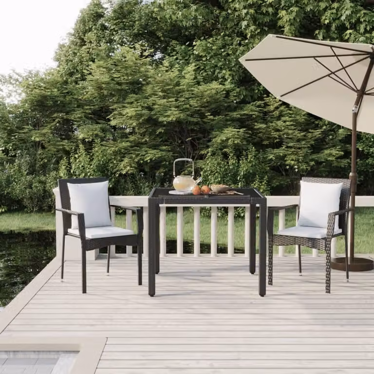The Living Store Set da pranzo da giardino in 3 pezzi con cuscini in poly rattan nero