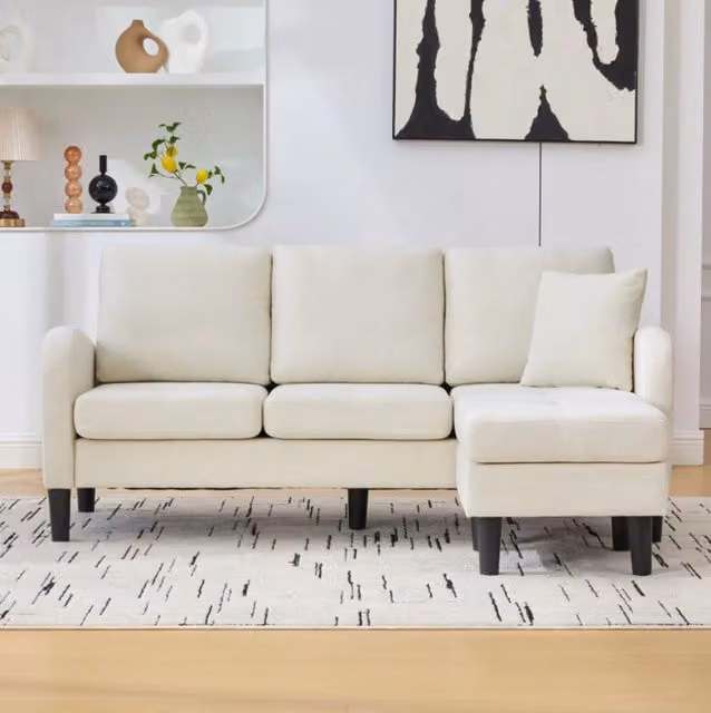 Divano angolare modulare 3 posti con chaise longue, beige chiaro, 166 x 118 x 77 cm