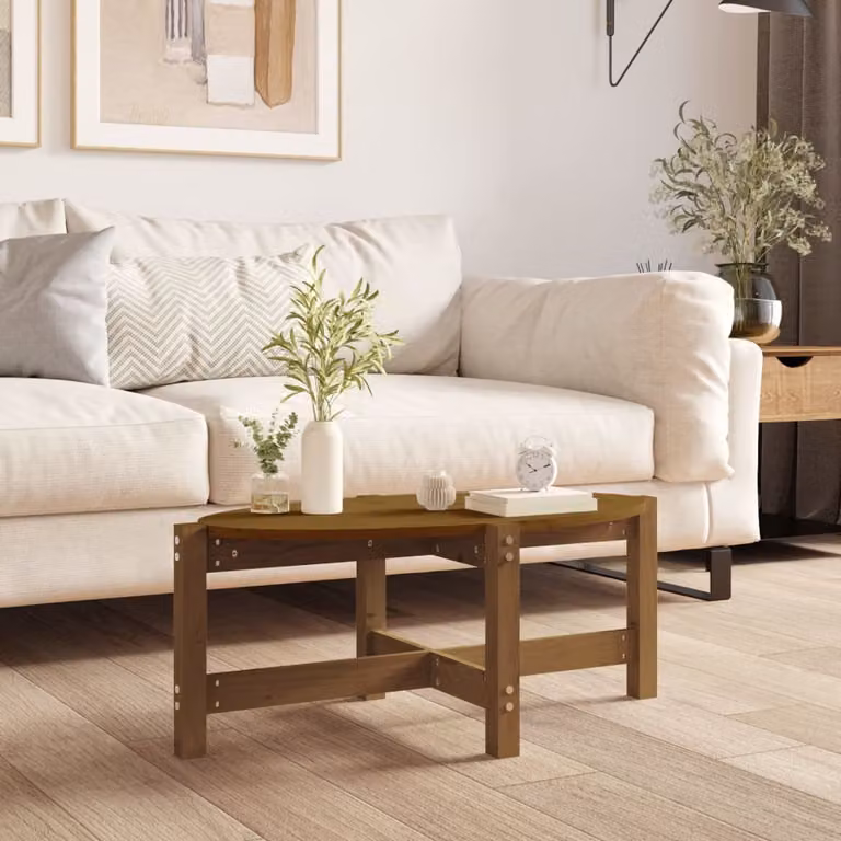 The Living Store Tavolino marrone miele 87x48x35 cm in legno di pino massiccio