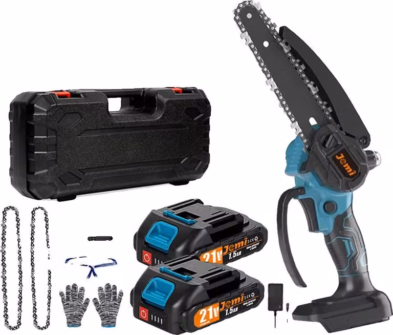 Motosega elettrica portatile, oliatura automatica, funzioni di sicurezza, 2 batterie 2 catene