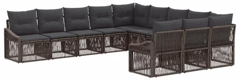 Set da giardino composto da 11 pezzi, colore grigio, realizzato in rattan sintetico