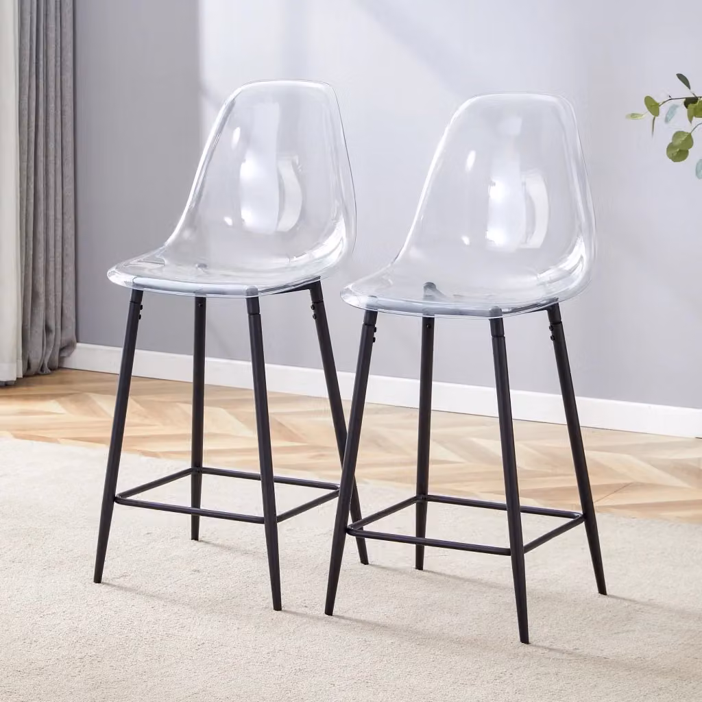 Sgabello da bar Mivray con seduta trasparente e struttura in metallo nero per cucina e soggiorno, L/P/H: 37 x 37 x 66,5 cm – 2