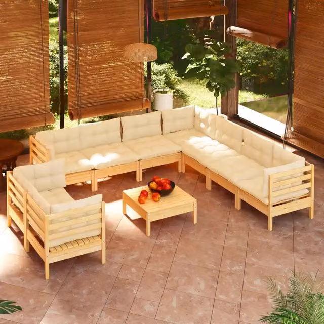 Set di divani da giardino vidaXL in legno massello di pino con cuscini beige 10 pezzi – 1