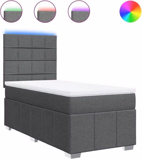Letto singolo | Letto per adulti | Giroletto a Molle con Materasso Grigio Scuro 90x190 cm Tessuto