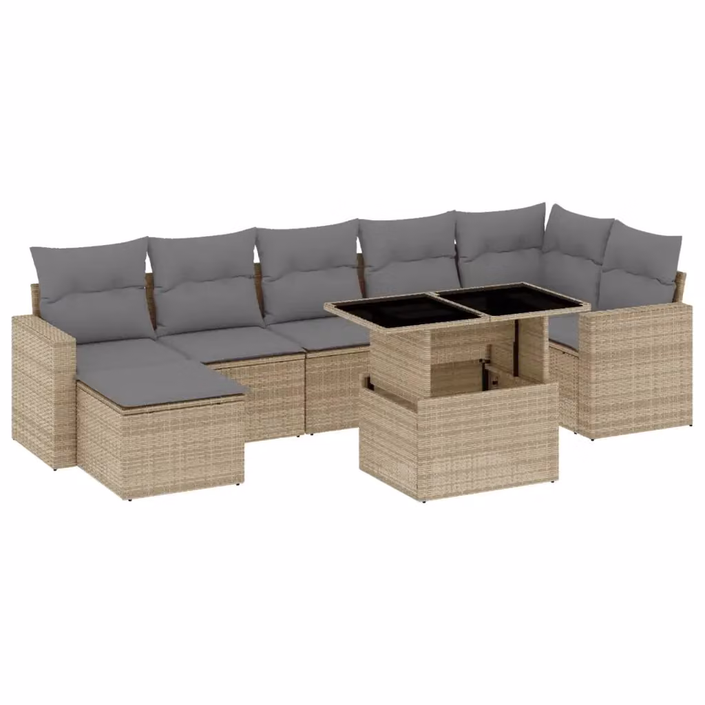 Set Divano da Giardino 8 pz vidaXL in Polyrattan Beige con Cuscini e Tavolino da Esterno – 2
