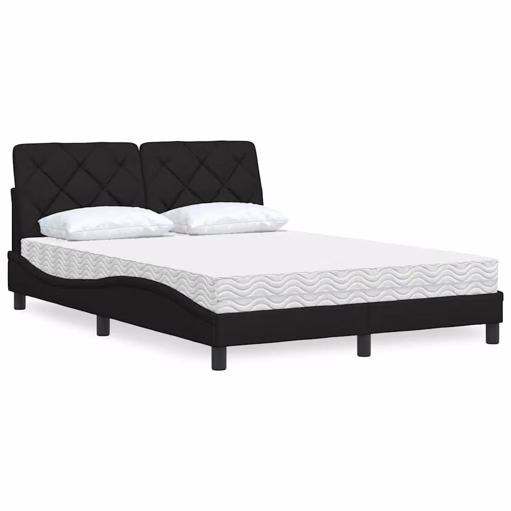 Letto con Materasso vidaXL in Tessuto Nero L/P: 140 x 200 cm