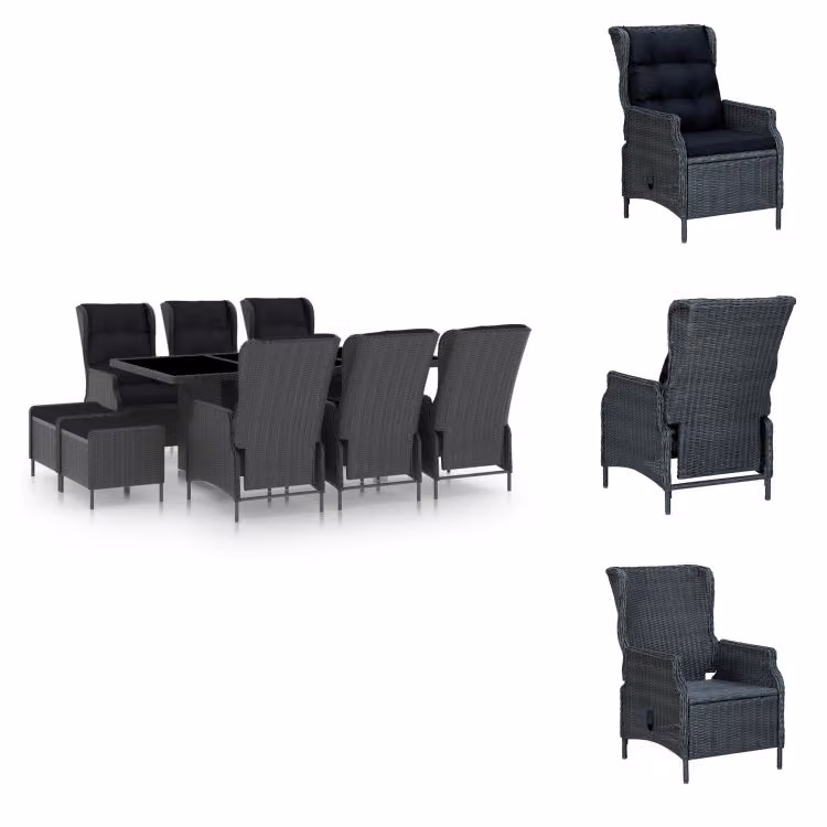 vidaXL set da pranzo da giardino 9 pezzi con cuscini in poly rattan grigio scuro - Set di mobili da giardino