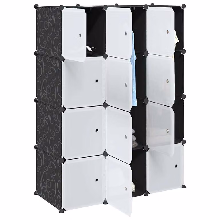 Organizzatore Portaoggetti vidaXL con 12 Cubi e Aste per Appendere, L 143,0 x P 46,5 x H 109,5 cm
