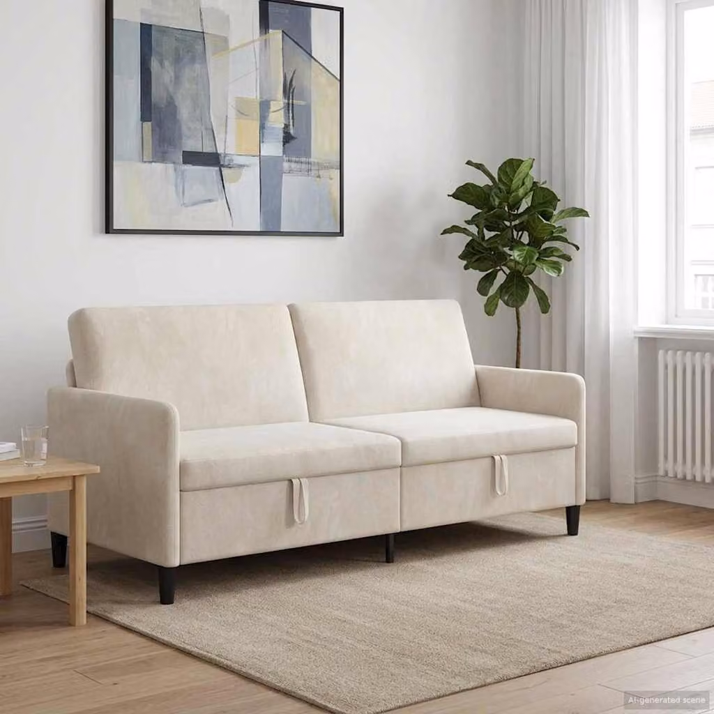 Divano moderno vidaXL con contenitore apribile in tessuto beige L: 192 cm, P: 78 cm, H: 87 cm