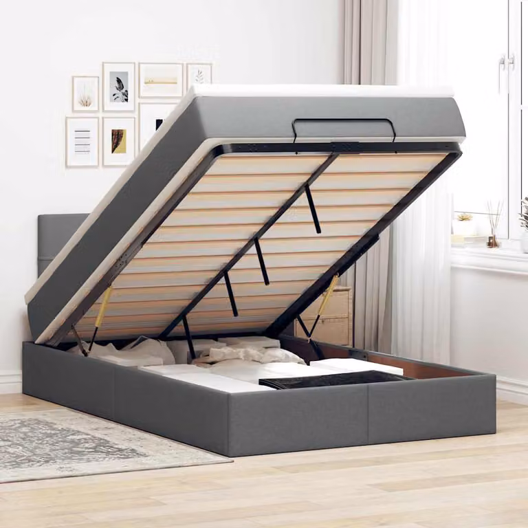 vidaXL Pouf Letto Moderno con Materasso, Illuminazione Sotto il Letto e Porta USB, Grigio e Bianco, L: 120 cm, P: 200 cm, H: 88 cm