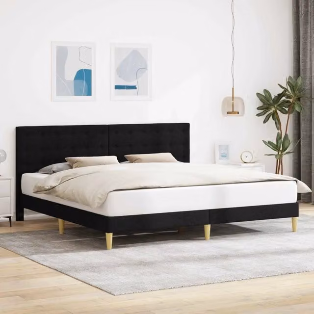Struttura letto con testiera vidaXL in tessuto nero L/P/H: 200 x 200 x 140 cm