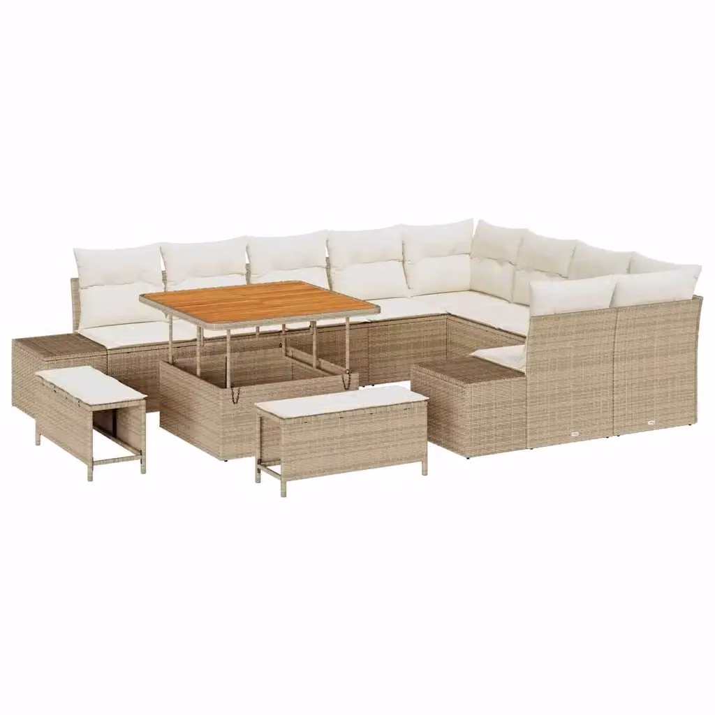 Set Divano da Giardino vidaXL a Forma a U con Cuscini e Tavolino, 12 Pezzi, Beige – 2