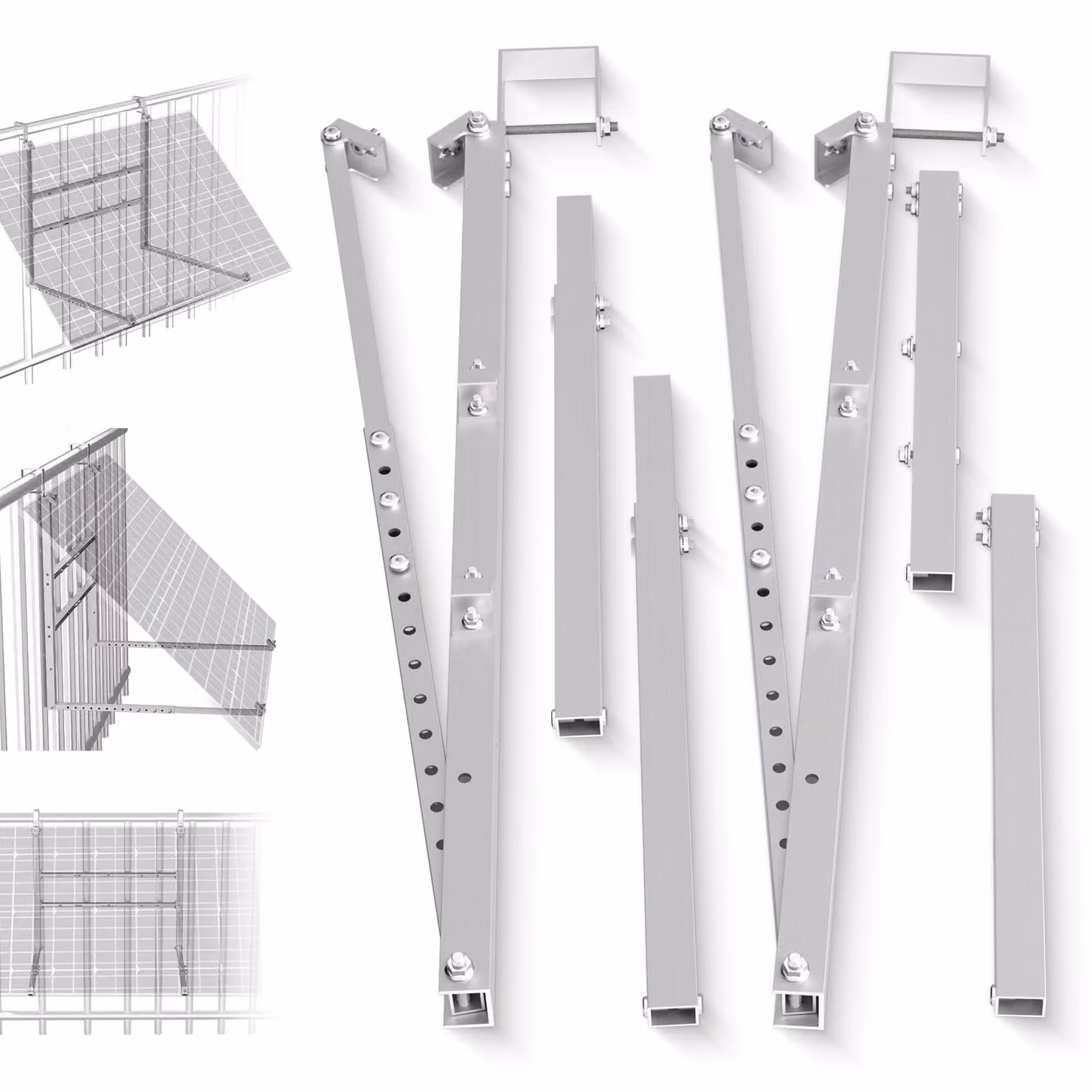 Supporto per impianto fotovoltaico da balcone, regolabile da 15° a 45°, kit di montaggio in alluminio per pannelli solari da 400–600 W, adatto per balconi