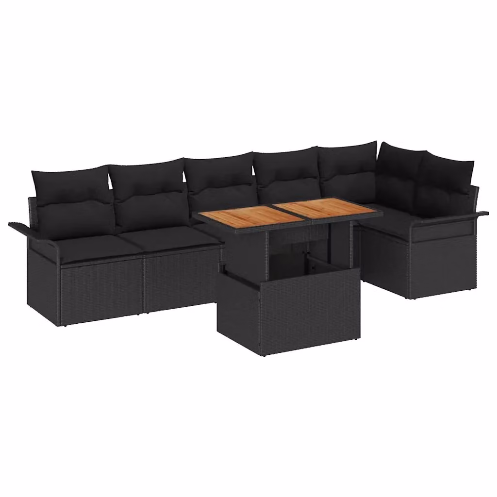 Set Divano da Giardino Moderno vidaXL in Rattan e Metallo, 7 Pezzi, Nero Opaco – 2