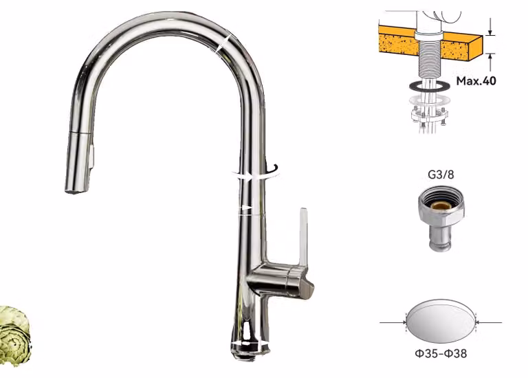 Rubinetto da cucina, con due modalità di spruzzo, facile da installare, cromato, attacco G3/8
