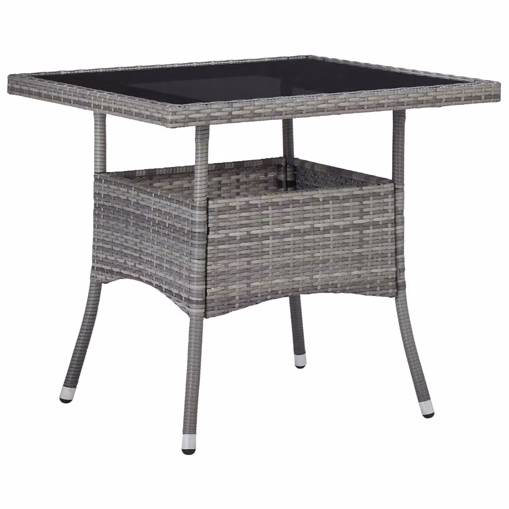 set da pranzo da giardino 5 pezzi in polirattan grigio e vetro