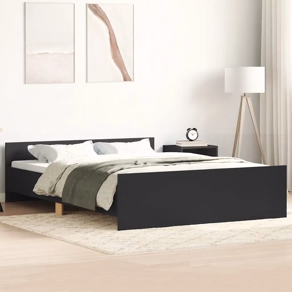 vidaXL Giroletto con Testiera e Pediera Nero in Legno e Tessuto 150x200 cm – 1