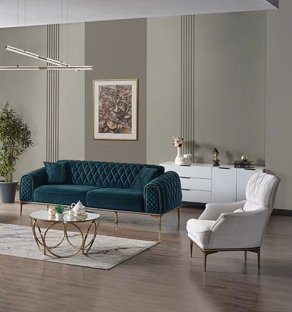 Sofagarnitur Wohnzimmer Dreisitzer Grün Couch Set Sofa 3 Sitzer Luxus Sessel