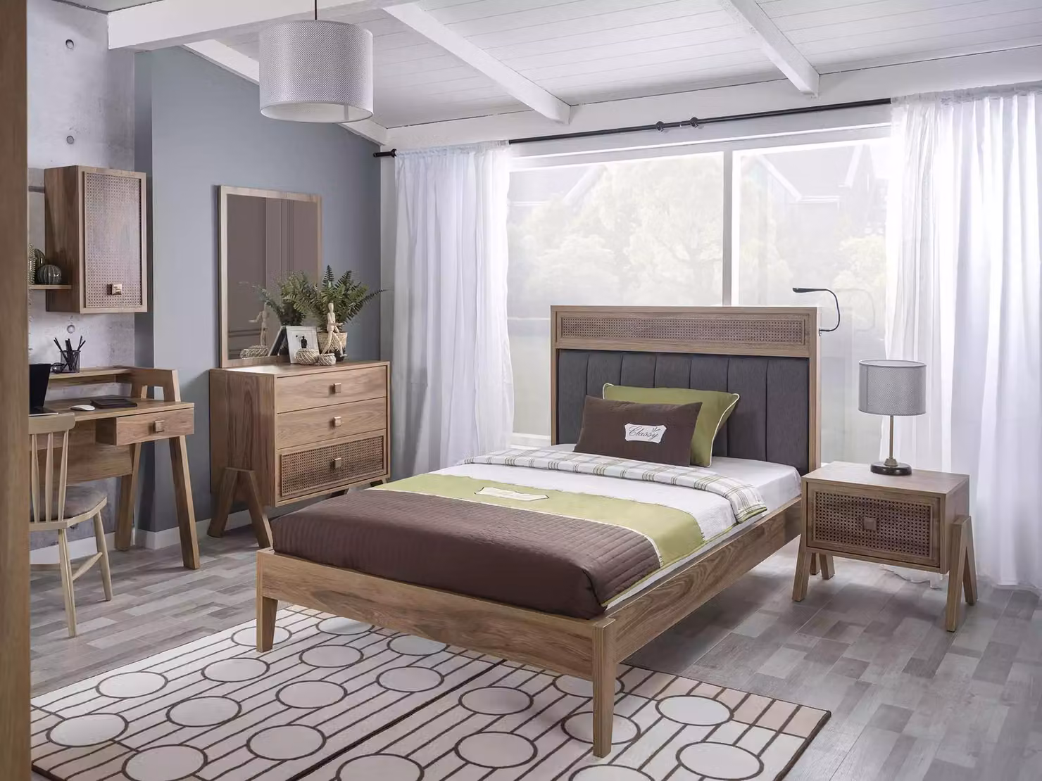 Kindermöbel Komplete Kinderbett Kinderzimmer Bett Holz Braun Set 4tlg