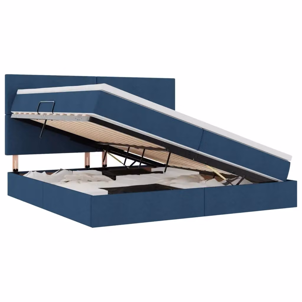 Letto con contenitore e illuminazione LED vidaXL in tessuto blu con porta USB L: 200 cm, P: 200 cm, H: 204 cm – 2