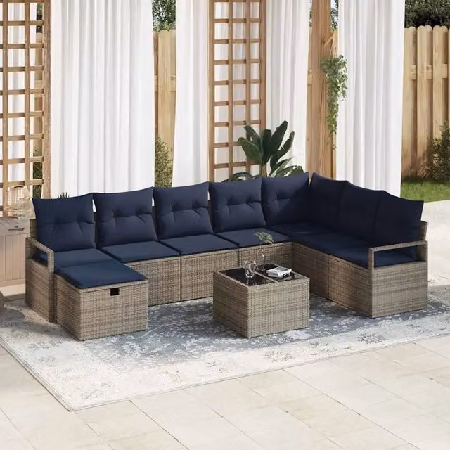 Set di divani 9 pz Grigio polyrattan 3359244