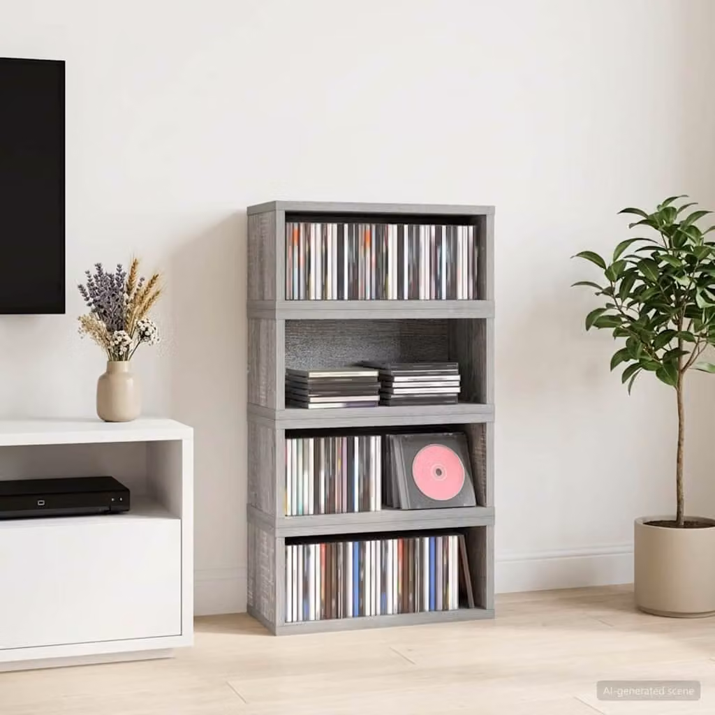 Set di 4 rack per stoccaggio CD vidaXL in MDF colore grigio L 40 cm x P 17 cm x H 17 cm