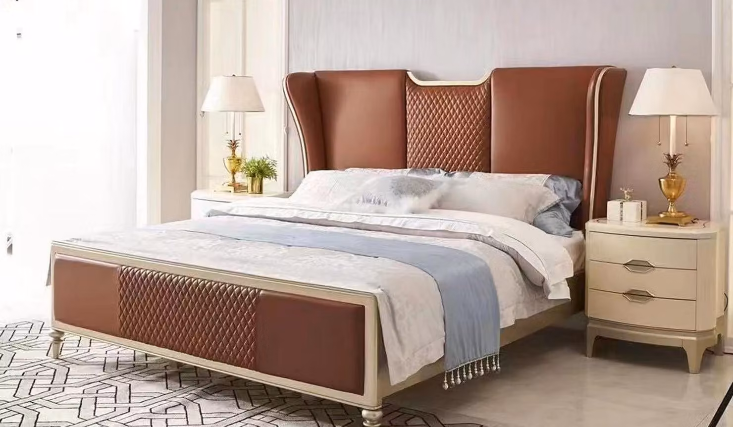 Luxus Bett Braun Betten Bettgestelle Doppel Modern Doppelbett Schlafzimmer