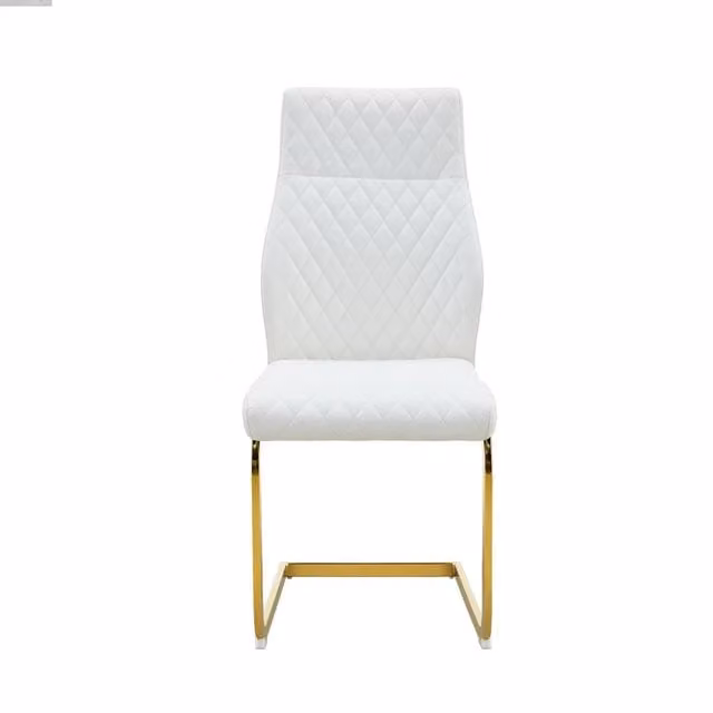 Set tavolo e sedie con 1 tavolo e 2 sedie da sala da pranzo, sedute imbottite, in MDF e metallo bianco e oro